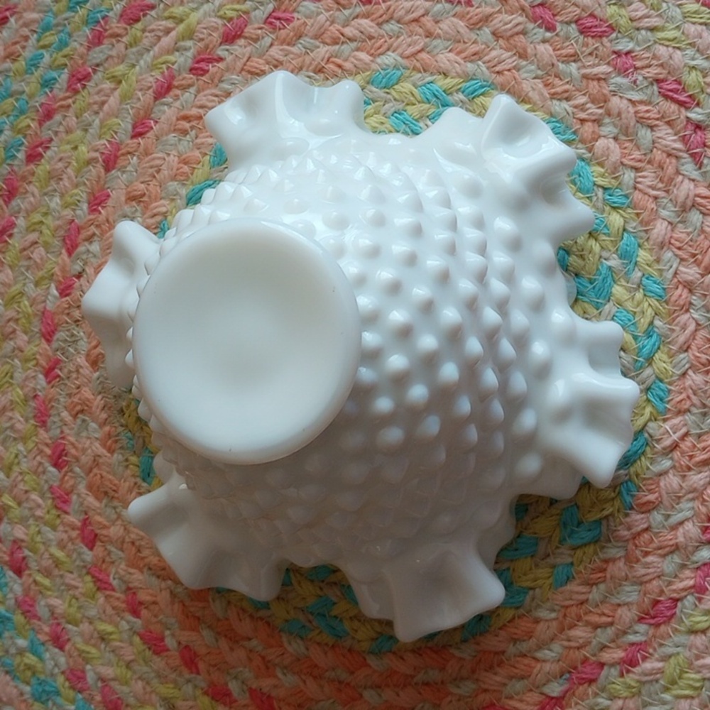Vintage Hobnail Milk Glass Fluted Ruffled Edge - Picture 3 of 9